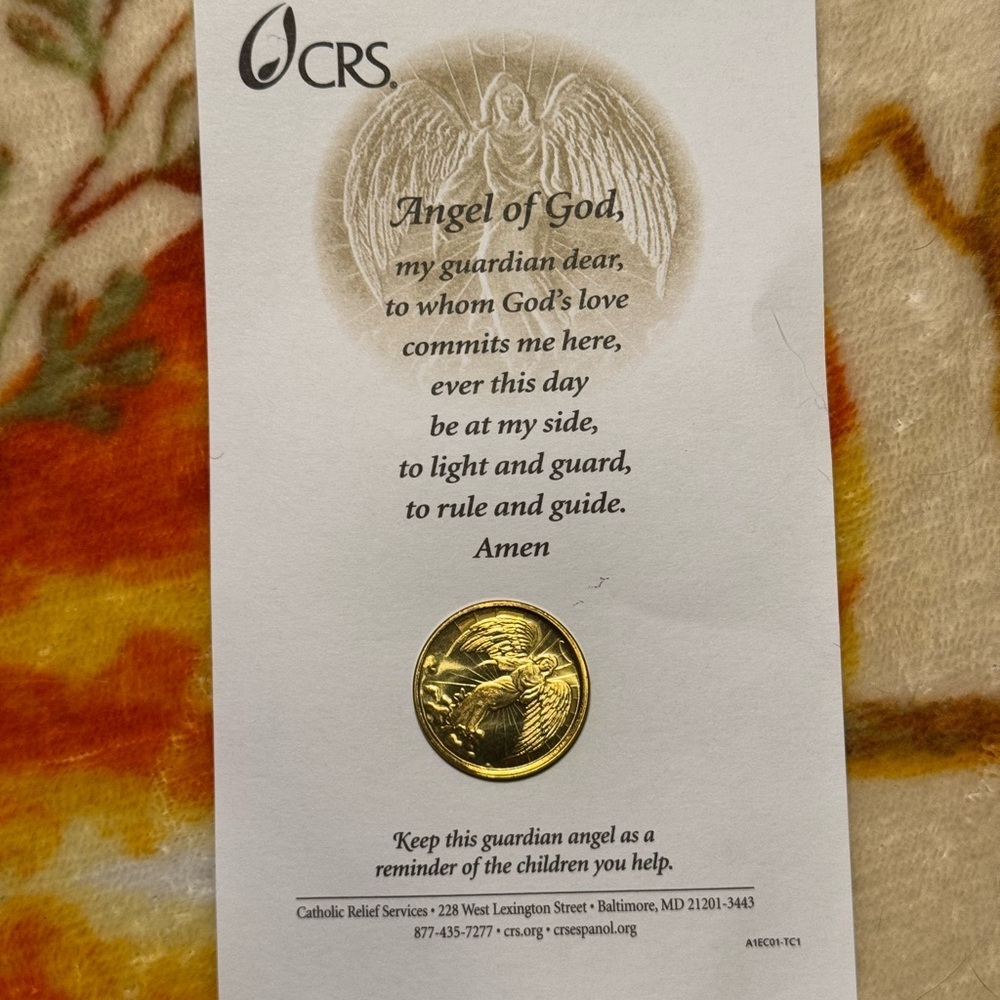 CRS Guardian Angel Prayer Card‎ with Gold Colored Coin